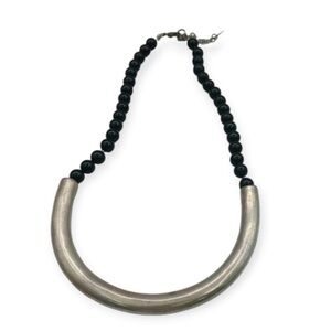 Black bead and brass rope Necklace